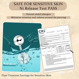 JeweBella 5 Pairs of G23 Titanium Earrings, Women, Men, Children, Medical Stud Earrings, Hypoallergenic Titanium Stud Earrings, Set of Titanium Creoles, Health Stud Earrings Set, Cartilage Piercing