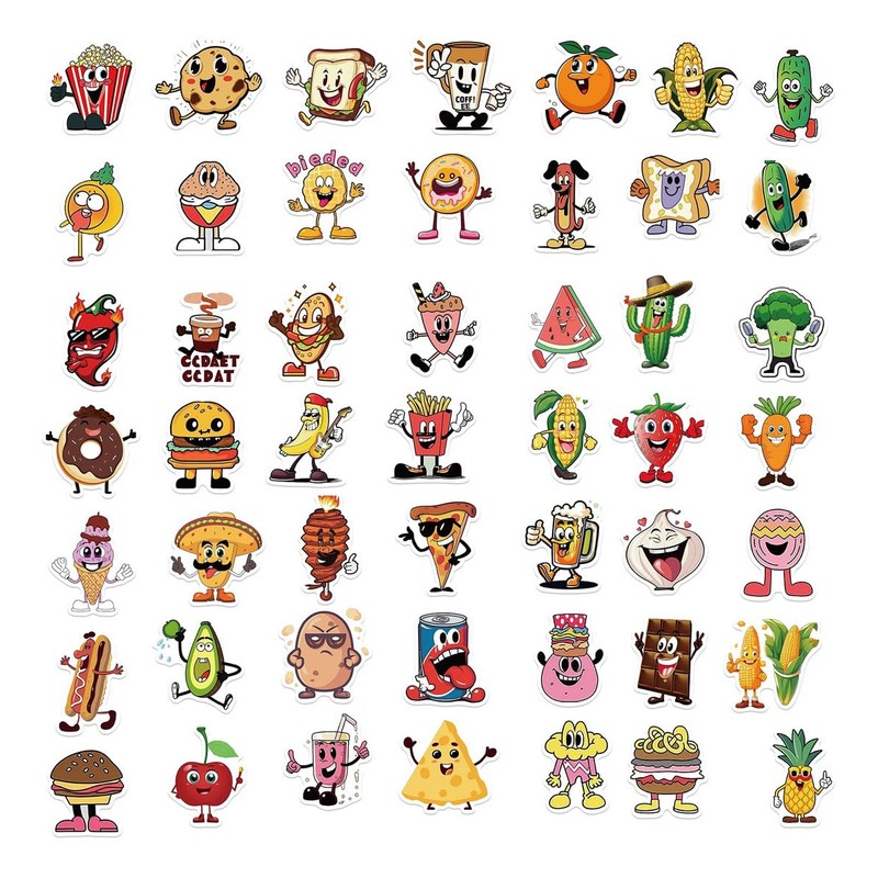 Comida Variada Cool Sabores Diversión Color 50 Calcomanías Stickers PVC