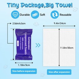 Premium Compressed Towels (50-Pack) - 9.4" x 11.8" Individually Wrapped Coin Tissues, Portable Towels for Travel, Hiking, Gym, Spa, Beauty Salon, Makeup, Baby Care, Outdoor Use
