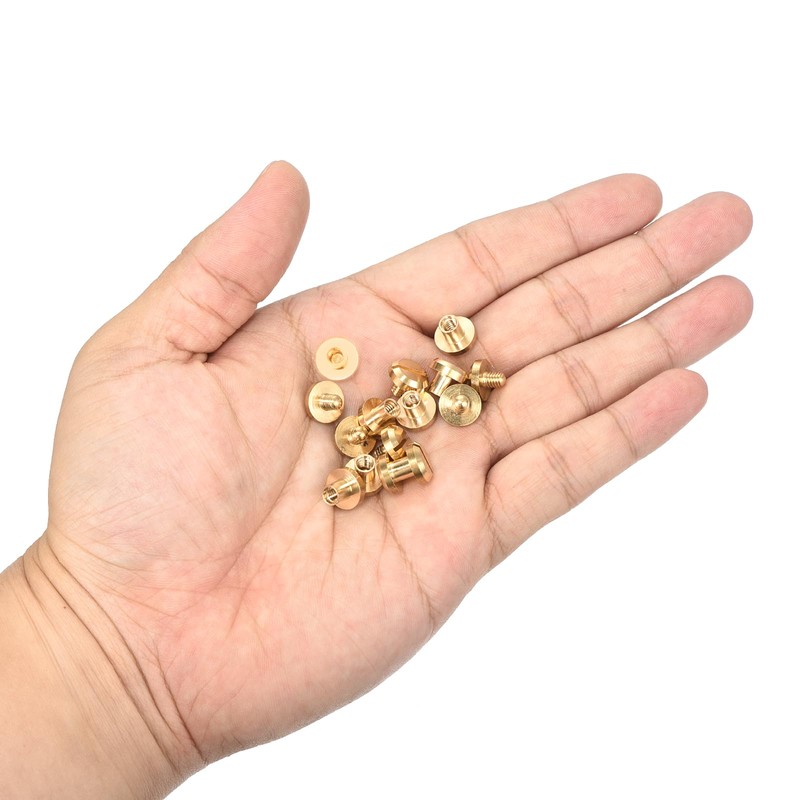 sourcing map 8Pcs Brass Chicago Screw, 5mm Concave Leather Rivets