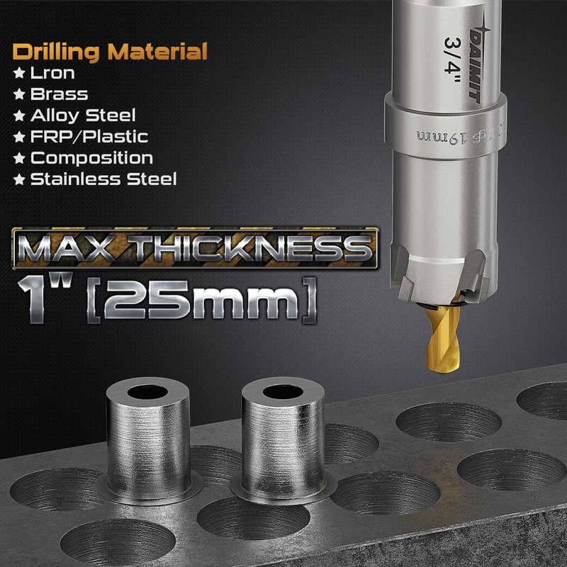 DAIMIT 14Pcs TCT Hole Saw Kit, 1/2"-1-57/64" Heavy-Duty Tungsten Carbide