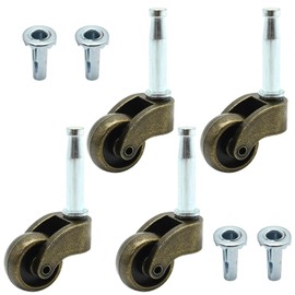 DUZFOREI 4PCS 1Inch Swivel Stem Ball Caster Wheel, Stem Antique Caster, Yellow Coffee Antique Color, Suitable for Various Furniture Pieces Including Stools Plant Stands