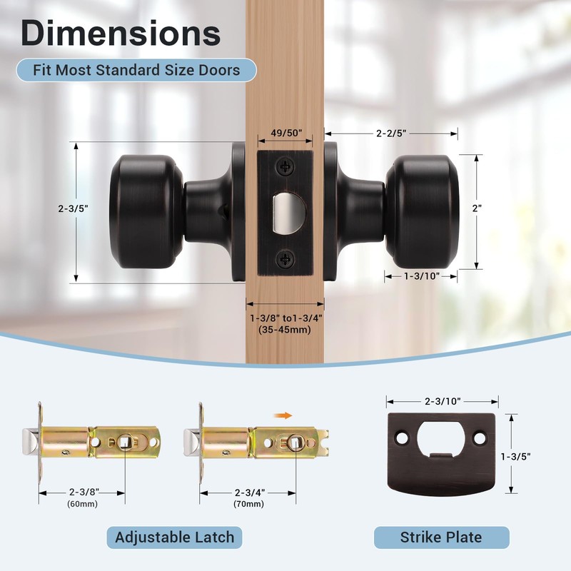 KNOBWELL Oil Rubbed Bronze Passage Door Knob, Non-Locking Interior Closet