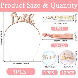 PXBSNB Team Bride Buttons Badge, 25 Pieces JGA Accessories Women Set, Team Bride Bracelets Headband, Bride to Be Decoration for Bachelorette Party Accessories Engagement Celebrations Wedding Games