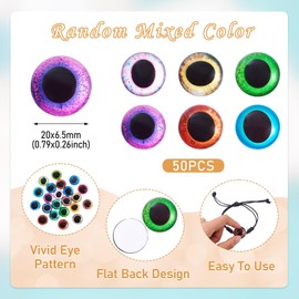 Boutigem 50Pcs 20mm Animal Eye Glass Cabochons, Flatback Half Round Animal Eyes Tiles, Colorful Eyes Round Glass Dome Cabochons for DIY Crafts Dome Pendants Art Props Photo Jewelry Making