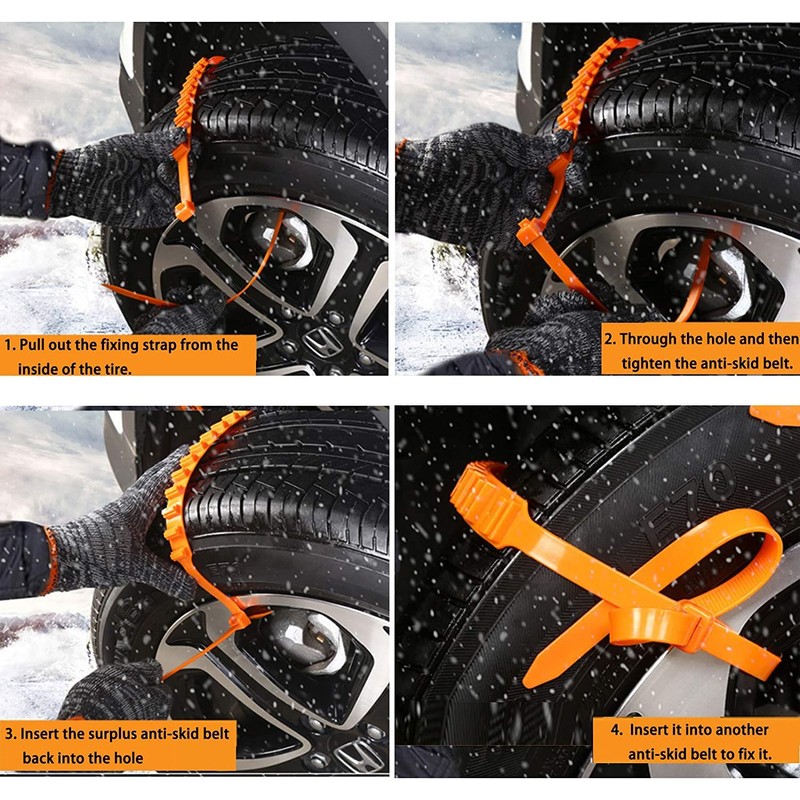Snow Chains for Car, 12 PCS Universal Adjustable Snow Tire