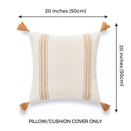 Hofdeco Modern Boho Morrocan Decorative Pillow Cover ONLY for Couch, Sofa, or Bed, Golden Yellow Ticking Striped Tassels, 20“x20”