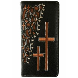 #1 Royal West Cross Men Wallet Western Bifold W056 Brown/Black