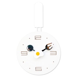 Stephanie Imports Modern Minimalist Frying Pan Shaped Kitchen Wall Clock with Spoon, Fork & Egg Dial (White)