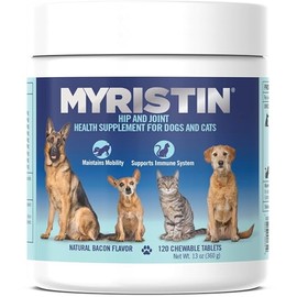 Myristin Hip and Joint Health Supplement for Dogs and Cats, Natural Bacon Flavor, 120 Chewable Tablets, 13 oz (120 Count)
