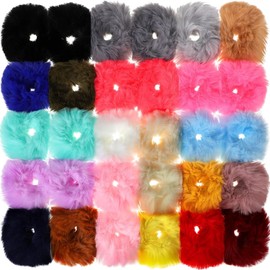 HAD MARKETING SOLUTIONS PRIVATE LIMITED II Fur Hair Scrunchies Rabbit Furry Hair Ties Elastic Hair Bobbles Fluffy Ponytail Holder Pompom Ball Scrunchie Hair Band for Women Girls Hair Accessories.