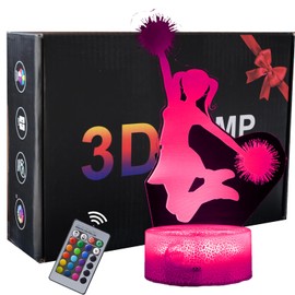 INTUPGD Cheerleader Night Light for Girls, 3D Light Lamp, 16 Colour Changing with Remote Control, Gifts Birthday Bedroom Decor Lamp (Cheerleader)