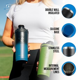 Ice Shaker Ice Shaker Insulated Stainless Steel Shaker Bottle | 26oz, Navyblack | Cold for 30+ Hours | Insulated Cup with Twist-on Agitator | Odor-Free Bottle for Protein Shakes, Water, Smoothies, Cocktails