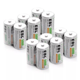 EBL  C D  Battery Ni-MH 1.2V Rechargeable Batteries 500Omah-1000Om - 2x D Batteries, D