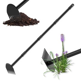 DwelSpire Hoe Garden Tool, 17-45 Inch Long Handle Garden Hoe for Gardening Planting, Heavy Duty Hoe Cultivator 2 in 1 Hand Garden Tools for Weeding and Loosening of Soil, Black