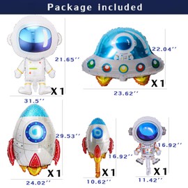 iUgeeo Inflatable Rocket Astronaut UFO Balloons for Boys Girls Outerspace Theme Party Room Backdrop Decorations, 5 Pcs/set