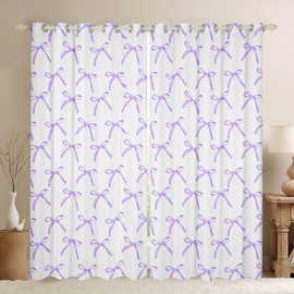 Cortinas de ventana con lazo de dibujos animados para niños, con nudo de pajarita, cortinas de ventana de princesa para niñas y mujeres, bonitos lazos geométricos, morados, románticos, con ojales en