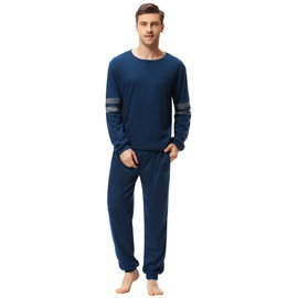 Sumeyuyu Mens Pajama Set Cotton Pajamas PJ Set Long Sleeve Relaxed Fit Top & Lounge Bottom Pants for Man Sleepwear Loungewear Nightwear
