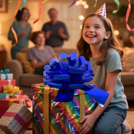 Big Blue Bow - 12 Inch Present Bow- Large Bow for Gift, Bike, Birthday, Wedding, Anniversary and Celebrations.