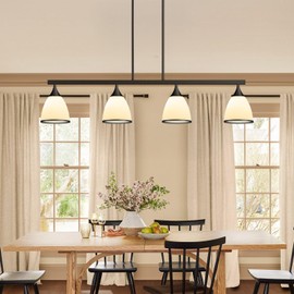 OTeedo Modern Island Lights for Kitchen,4-Light Farmhouse Chandeliers for Dining Room,39.3" Linear Pendant Light Fixtures, Dining Room Chandelier Over Table,Milky White Glass Lampshade Hanging Lamp