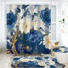 LQCOOL Blue Shower Curtain Set 4Pcs Flower Bathroom Sets with