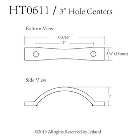 JETLAND Arched Hammered Cabinet Pulls - 6-Pack, Flat Black, 3" Hole Centers, Rustic Solid Cast Handle Pulls for Dresser Nightstand Furniture, HT0611076