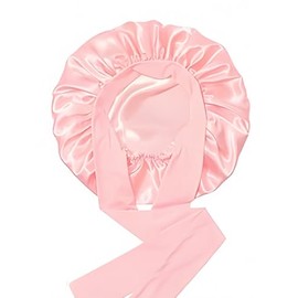 Satin Silk Bonnet for Sleeping Women,Double Layer Silk Sleep Shower Cap, Moisture Curly Hair Anti-Frizzy Night Sleep Cap，Suitable for Natural Curly Hair (ROSE PINK)