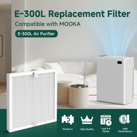 E-300L Replacement Filter Compatible with MOOKA ＆ MOOKA Family E-300L Air Puri fiers,3-in-1 H13 True HEPA Air Filter for MOOKA Air Puri fiers Replacement Filter E-300L，4 Pack