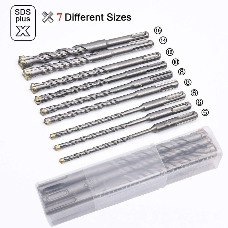 flintronic SDS Plus Drill Bit Set, 9 Pieces Concrete Drill,