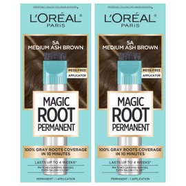 L’Oréal Paris Magic Root Permanent Hair Color, 10 Minute Hair Dye Kit to Rescue Roots with 100% Gray Hair Coverage, 5A Medium Ash Brown, 2 Pack (Packaging May Vary)