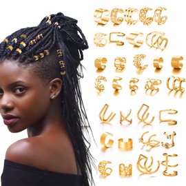 Pack of 31 Hair Braid Beads Hair Rings for Braids Hair Spirals Clips Hair Spiral Clips Braid Rings Adjustable Braids Jewellery Woven for Women Men Braids Decoration (Gold)