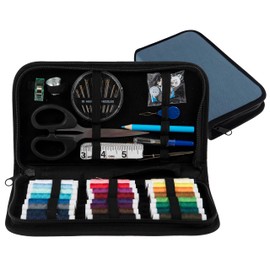 Trimits Essentials Sewing Kit – Portable Case for Adults, Beginners, DIY, Home, Travel, Emergency, Repair & Clothing Fixes with Thread Needles Scissors Tape Buttons & More, Blue, 23.5 x 13 x 3.5cm