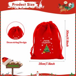 SUMILUOCHEN Red Christmas Drawstring Bag, Reusable Small Velvet Present Storage Bag for Xmas Presents, 7.8x11.8inch (Style 3)