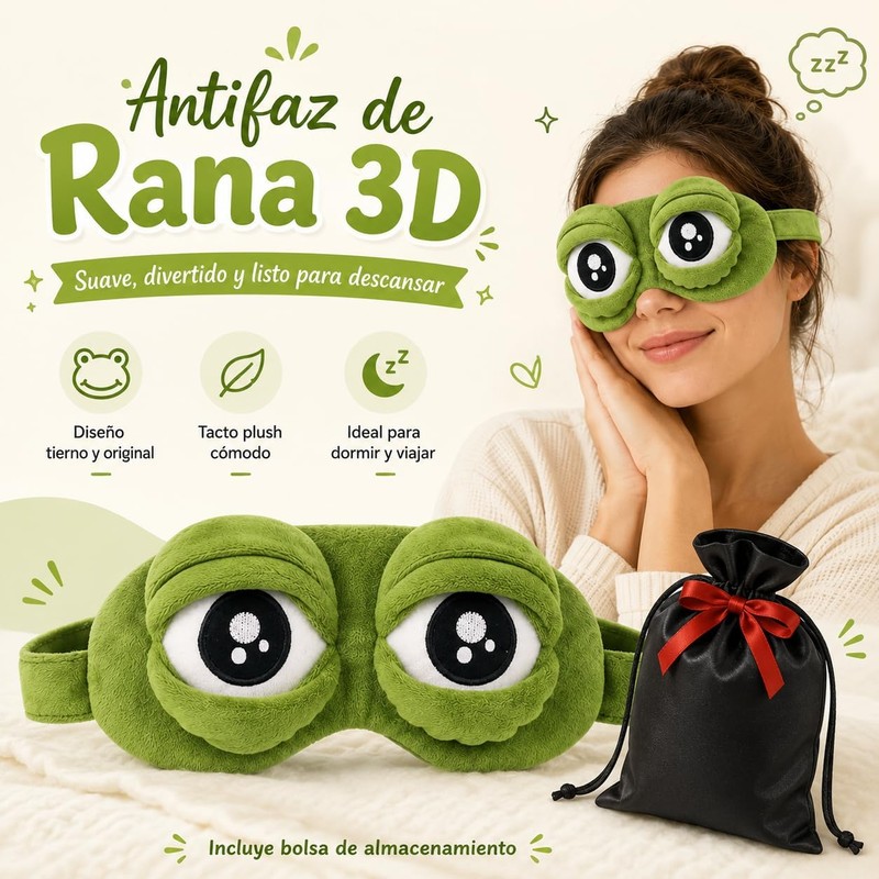 Antifaz Para Dormir Gracioso, Funny Frog Nap with Adjustable Strap,