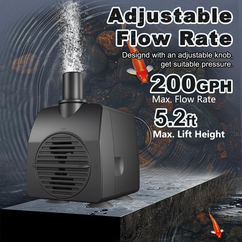 SongLong Submersible Pump 200GPH (800 L/H 15W) Ultra Quiet with