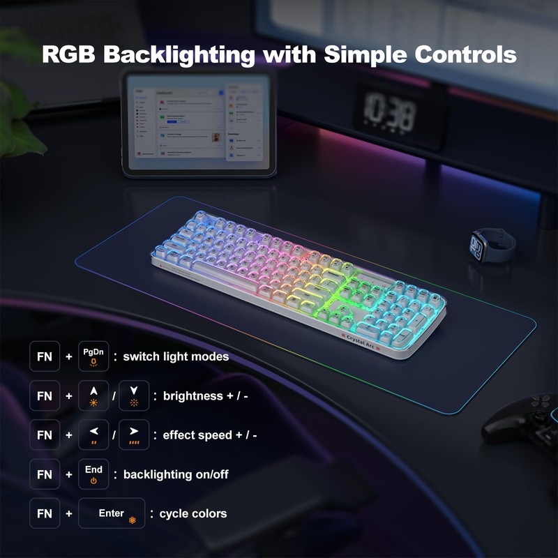 GEEZER Computer Backlit Keyboard White Crystal - Full-Size Bluetooth Wireless