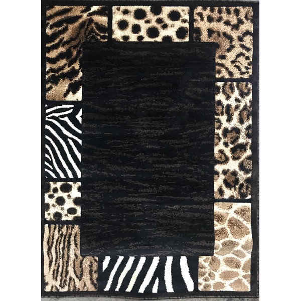Skinz Animal Skin Leopard Tiger Zebra Border Rug Black Design 73 (8 Feet X 10 Feet)