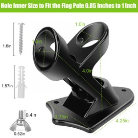 Flag Pole Holder, Outside House Flag Pole Bracket, Heavy Duty Metal Flag Mount, Aluminum Alloy Mounting Brackets, Outdoor Flag Holder- Strong Rust Free, Dual Position 1 inch Black