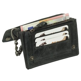 Luxury Leather Biker Wallet with Chain - 13.5 cm - in Black / Brown / Beige, black