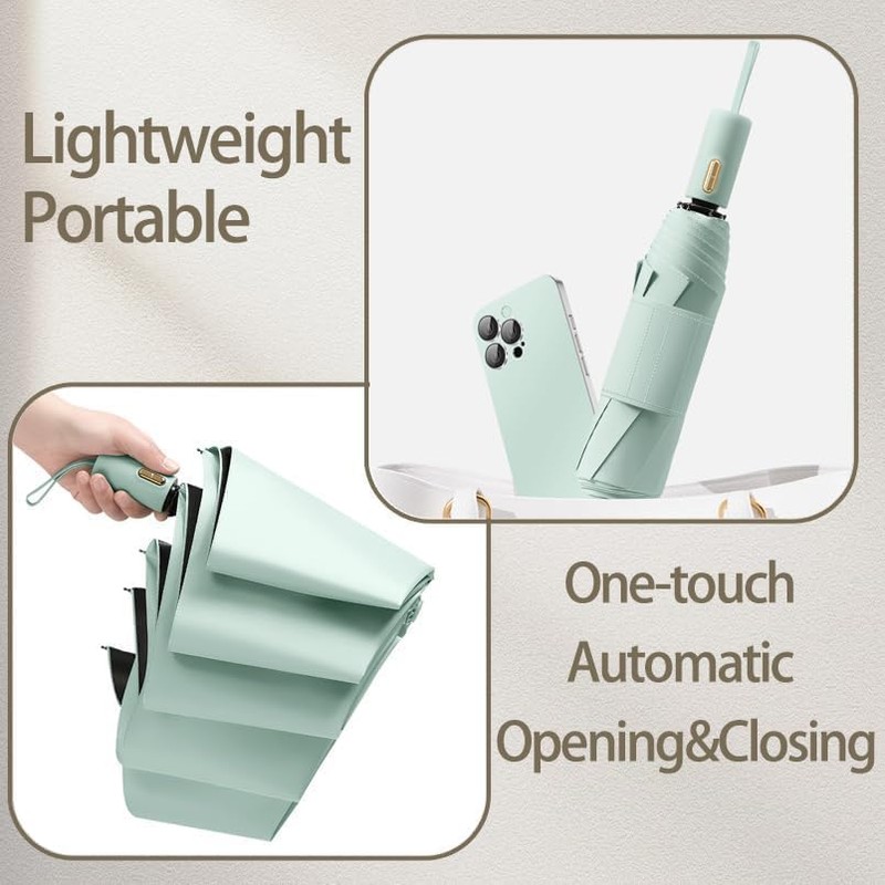 French Style Automatic, Compact Travel Folding Umbrella with 7 cm