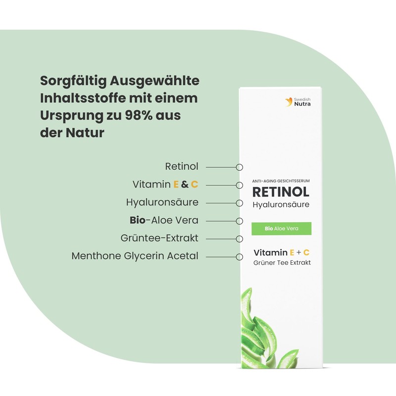 Swedish Nutra Anti-Ageing Retinol Serum, Smooth & Radiant Skin, Hyaluronic