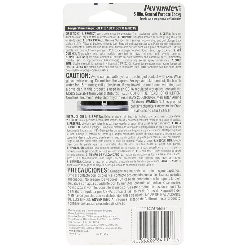 Permatex 84101 PermaPoxy 5 Minute General Purpose Epoxy, 0.84 oz.