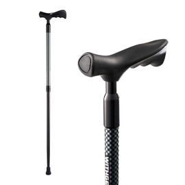 Ergonomic Walking Cane for Men & Women – Foldable & Adjustable Walking Stick with Lightweight Duralumin, Shock-Absorbing Lock (Left-Handed Grip, Black)
