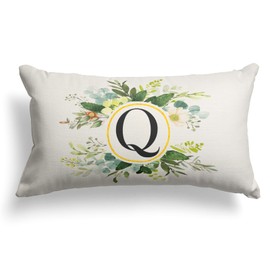 Snycler Monogram Letter Q Throw Pillow Covers Floral 12x20 Inch, Greenery Spring Pillows Decorative Throw Pillows Pillowcase Summer Farmhouse Decor for Couch Sofa, Family Last Name Initial Pillow Case
