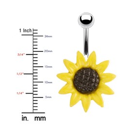 CrazyPiercing Stunning Sunflower Belly Button Ring 14 Gauge, Stainless Steel