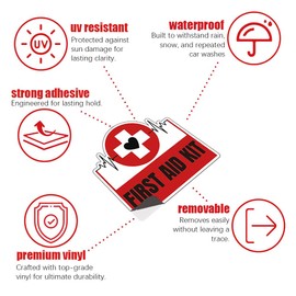 Kids' Cute Design First Aid Decals (Set of 4), 4 Inches – Strong Adhesive, Durable, Waterproof – Ideal for First Aid Boxes, Emergency Kits, Medical Alert Equipment