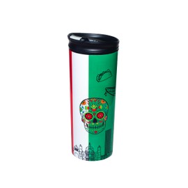 costablue Mexico Vacuum Insulated Stainless Steel Thermal Travel Mug, 16 oz, Easy Clean, Flip leak Proof Lid Mexican Flag with Icons from Mexico…