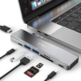 JESWO HUB USB C, 7 en 2 Adaptador USB C a HDMI 4K, 1USB 3.0, 1USB 2.0 y 1USB-C 2.0, 1Multifuncional Tipo C, Lector Tarjeta SDTF, Compatible con...    