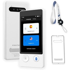 Wooask Offline Translator Device W12 144 Languages 98% Accuracy 0.5s Instant Translation Ideal for Travel, Business, and Global Communication(with Lanyard and Protective Case) Portable Voice Recorder - Color: White