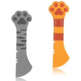 Tweruna 2 Pack Silicone Cat Food Spoon, Cute Paw Cat Wet Food Spoon, Pet Cats Foods Spatula Mixing Spoons for Wet Canned Foods (Orange, Grey)